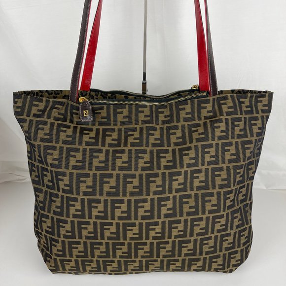 Fendi Handbags - Fendi Zucca Large Canvas and Leather Tote - Authenticity Certified